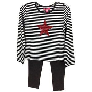 Girls 6X Outfit Legging Top Sequin Striped Long Sleeve Corduroy Legging Pants